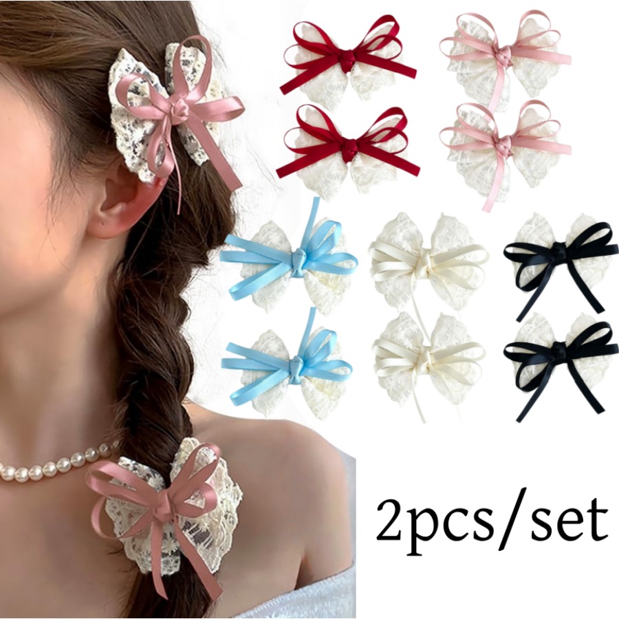 Travel Accessories Teens - 2pcs/set Cute Lace Bow Hair Clips