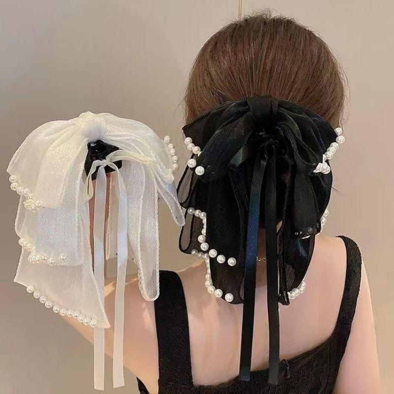 Travel Accessories For Elderly - Women's Hair Accessory Beaded Ribbon Bow