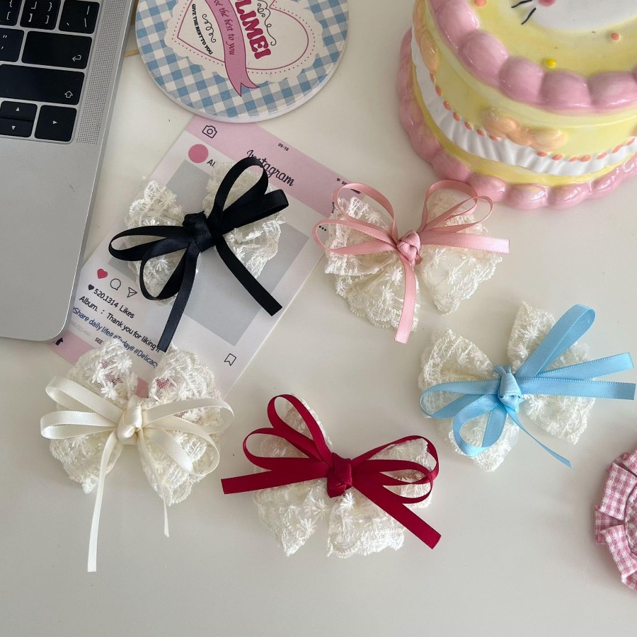 2pcs/set Cute Lace Bow Hair Cl - Travel Accessories Teens 评论和价格
